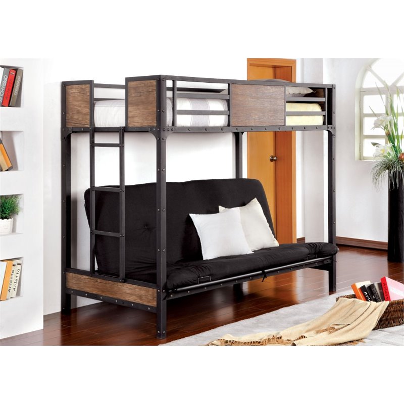 Idella Industrial Metal Loft Bed with Futon Base