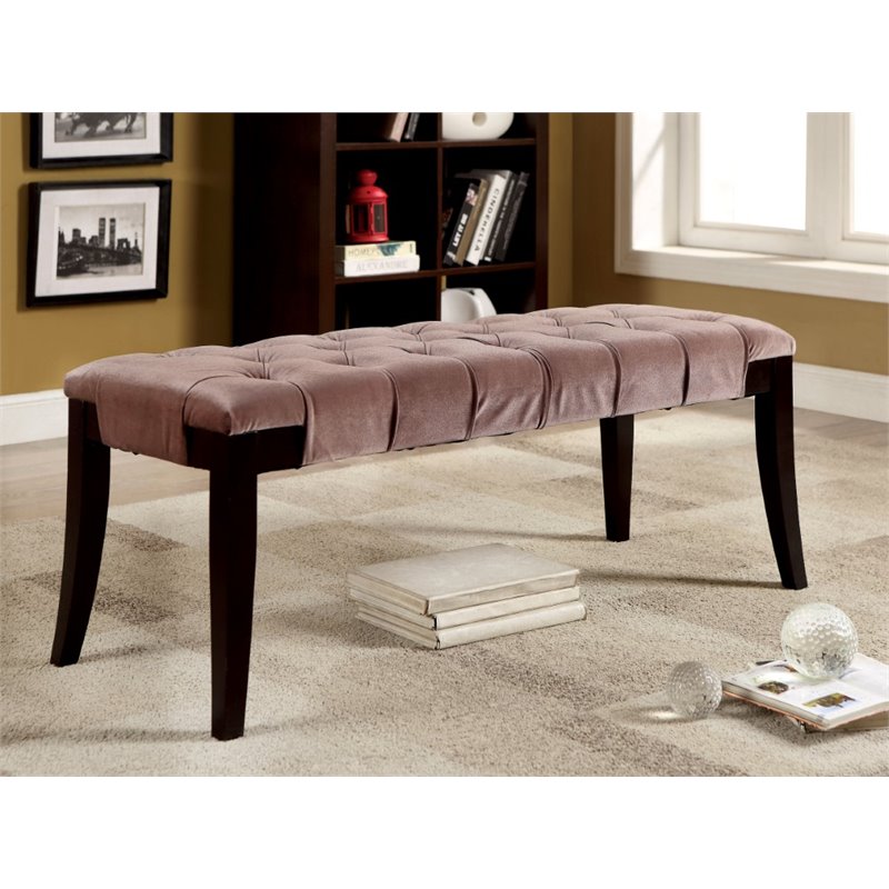 Caen Contemporary Button Tufted Bench in Brown