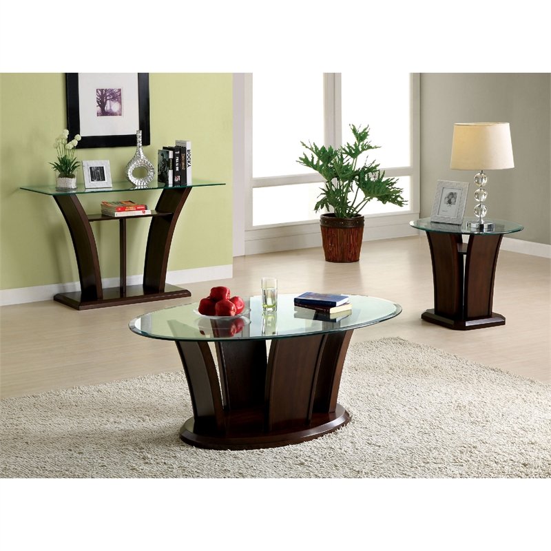 Jillyn Contemporary Glass Top End Table in Brown Cherry