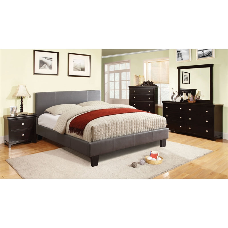 Ameena Contemporary Faux Leather Eastern King Platform Bed in Gray
