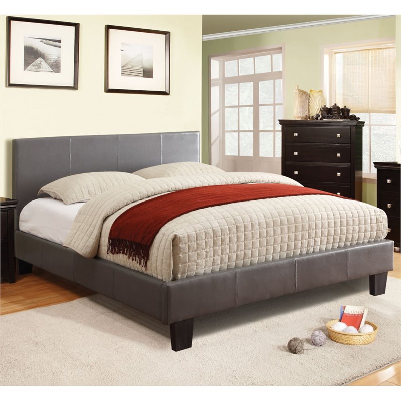Ameena Contemporary Faux Leather Eastern King Platform Bed in Gray