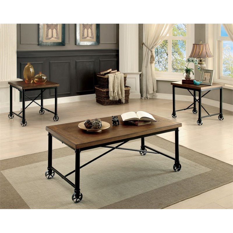 Miranda Industrial 3-Piece Table Set with Casters