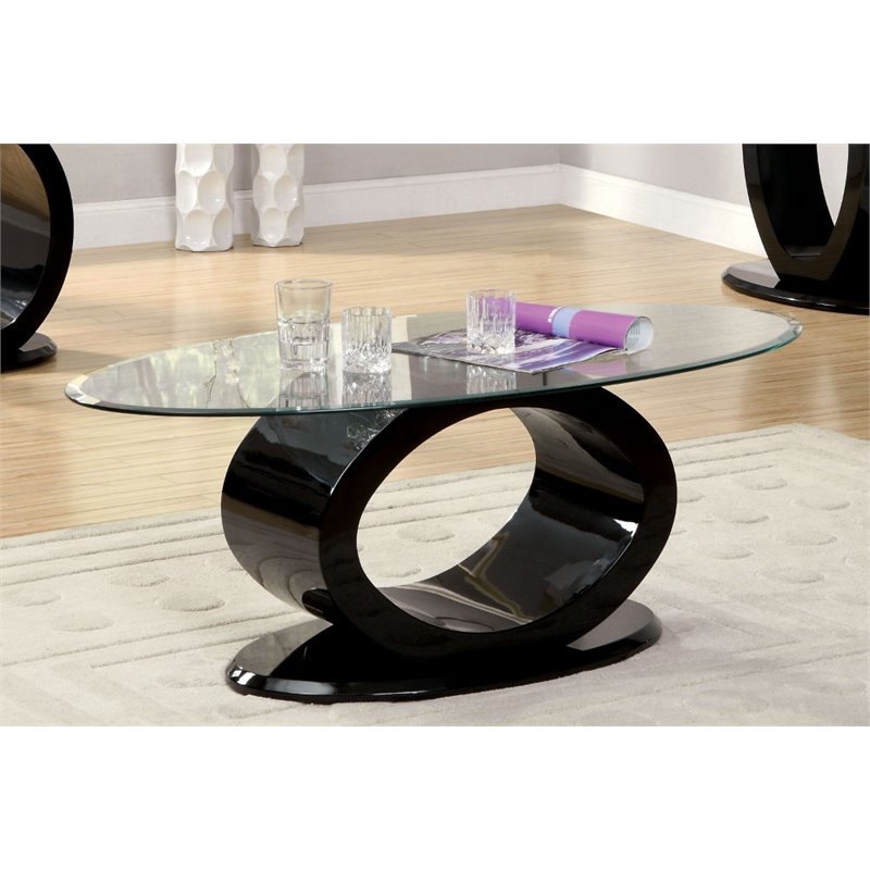 Lyndie Contemporary Glass Top Coffee Table in Black