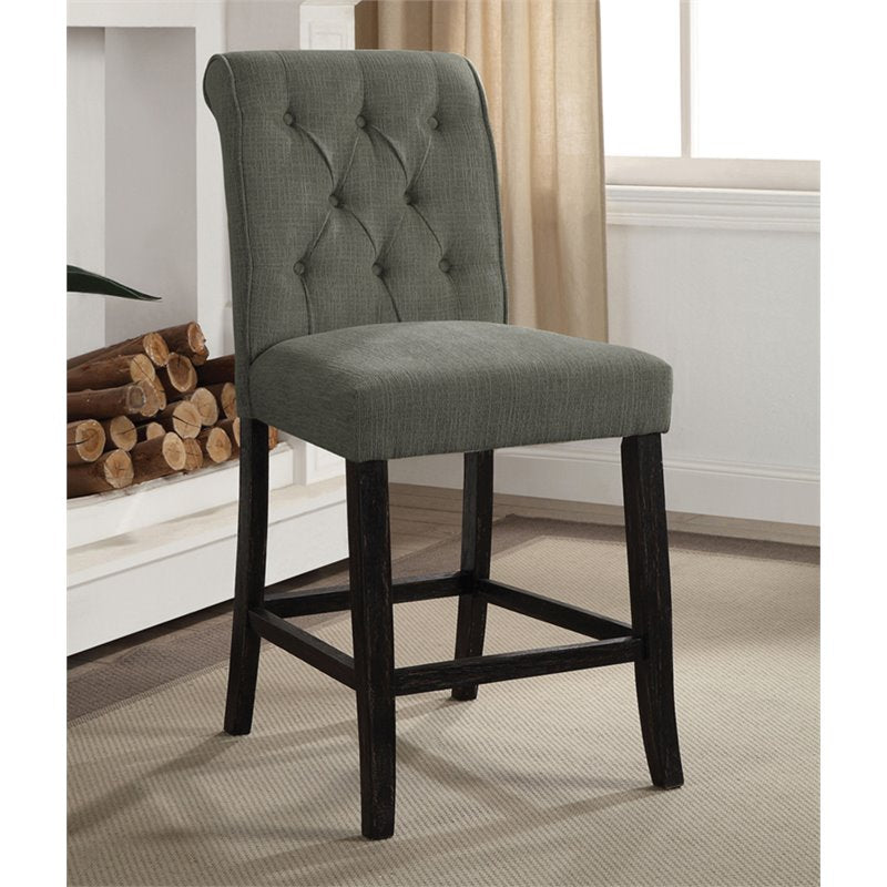 Marynda Transitional Button Tufted Counter Height Chairs in Gray (Set of 2)