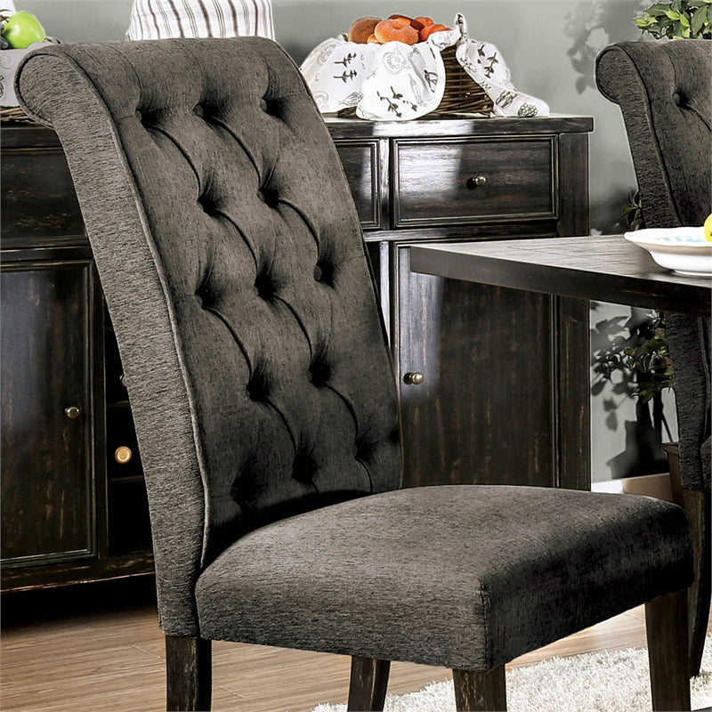 Marynda Transitional Button Tufted Counter Height Chairs in Gray (Set of 2)