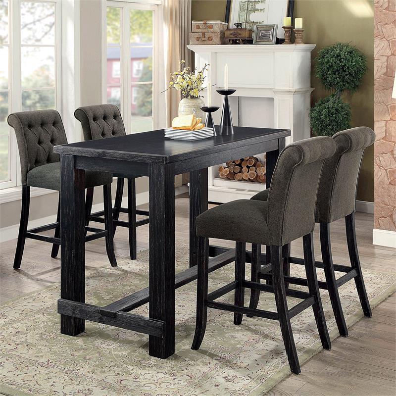 Marynda Transitional Button Tufted Counter Height Chairs in Gray (Set of 2)