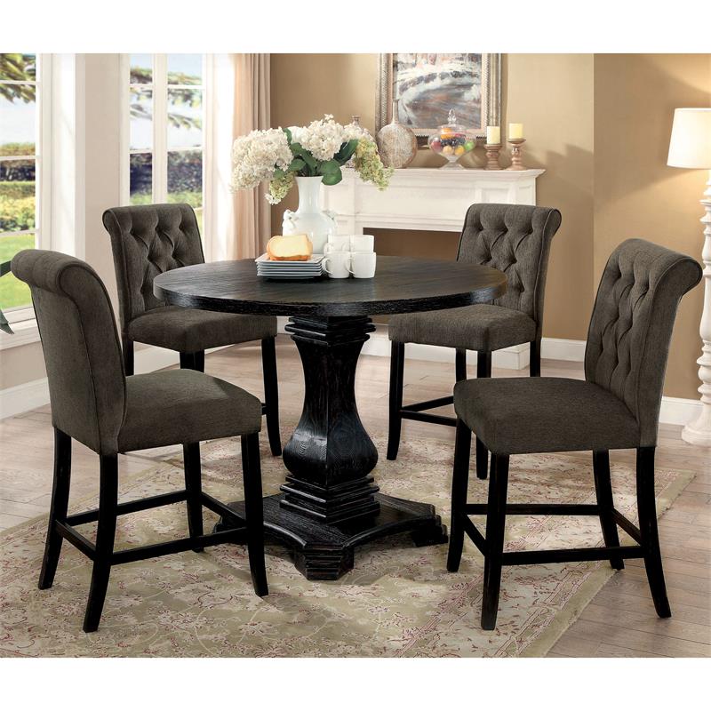 Marynda Transitional Button Tufted Counter Height Chairs in Gray (Set of 2)