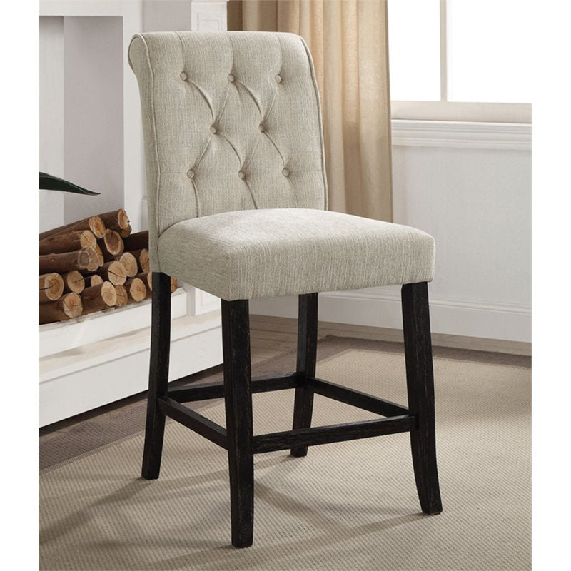 Marynda Transitional Button Tufted Counter Height Chairs in Ivory (Set of 2)