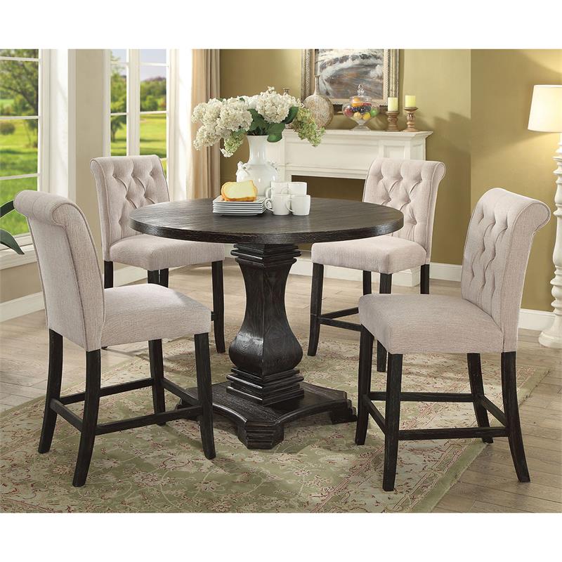 Marynda Transitional Button Tufted Counter Height Chairs in Ivory (Set of 2)