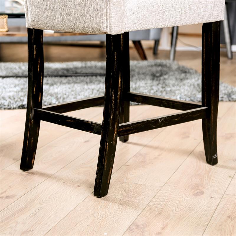 Marynda Transitional Button Tufted Counter Height Chairs in Ivory (Set of 2)