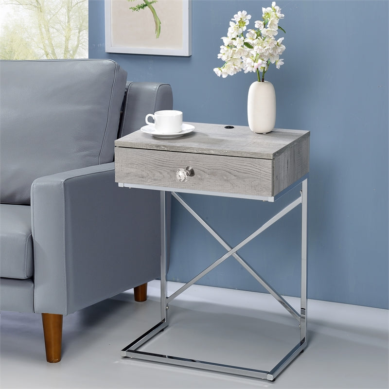 Kylie End Table with USB Port in Light Gray