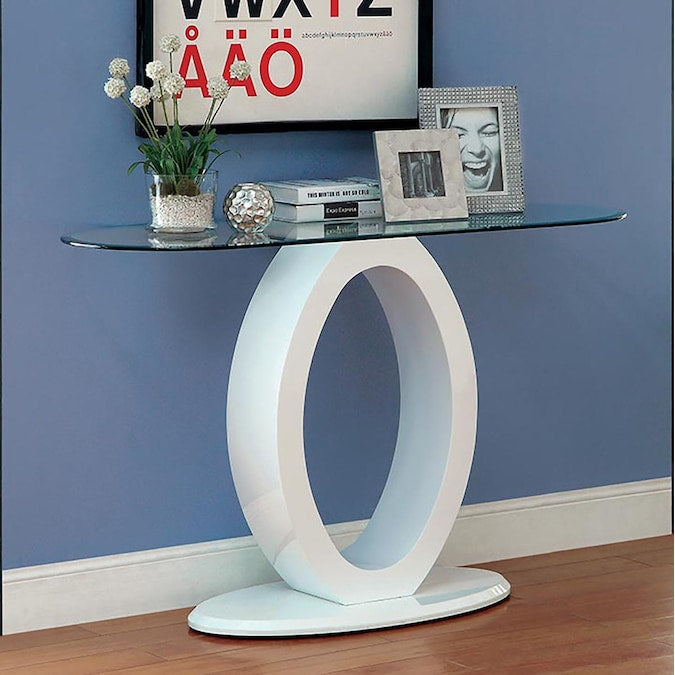Lyndie Contemporary Glass Top Console Table in White