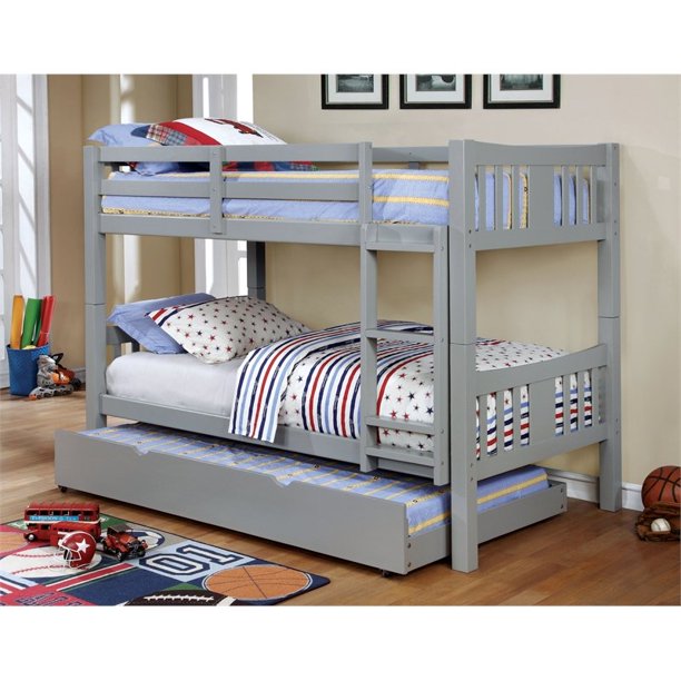 Khanjari Transitional Solid Wood Full over Full Bunk Bed in Gray