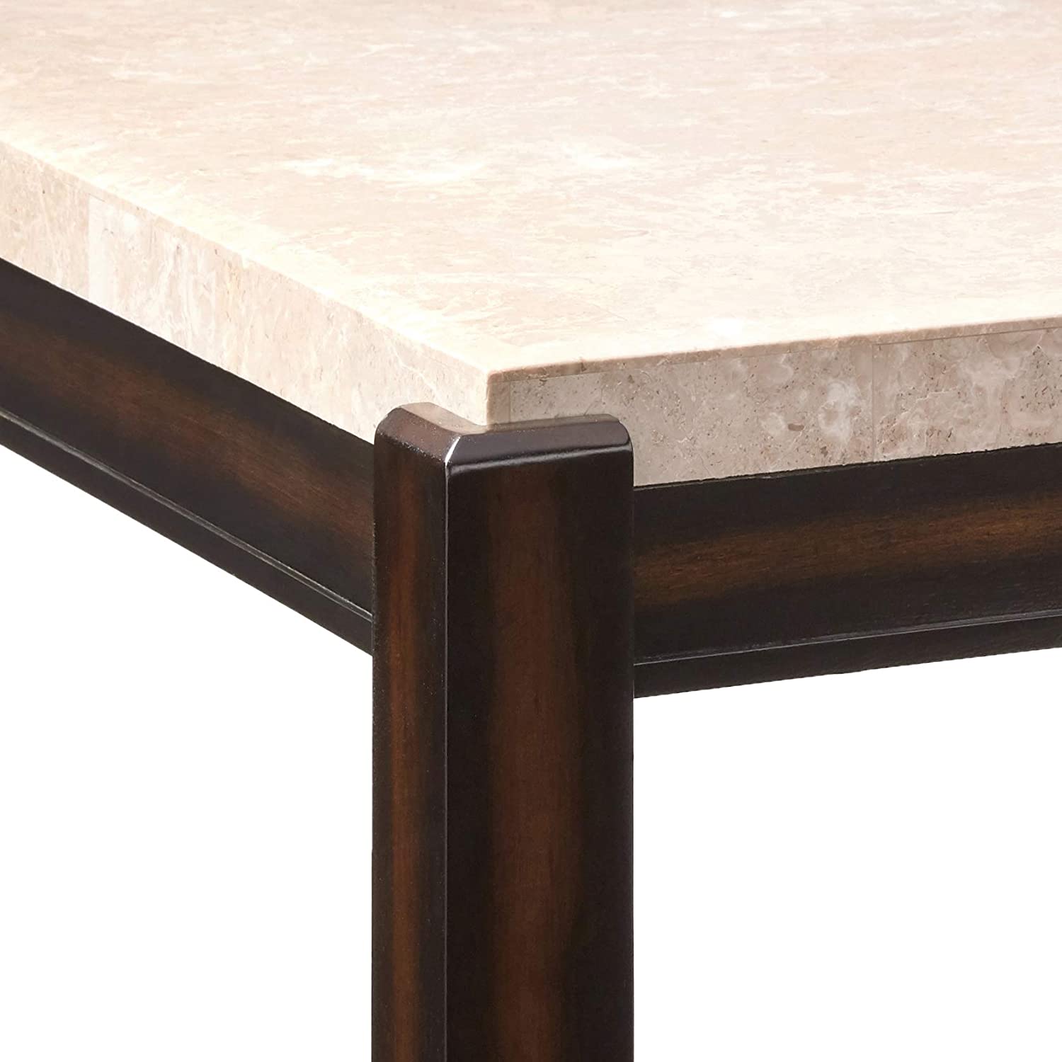 Rumie Contemporary Marble Top Dining Table in White and Dark Walnut