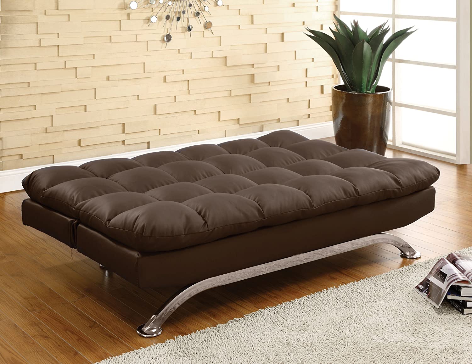 Arish Contemporary Tufted Futon in Dark Brown