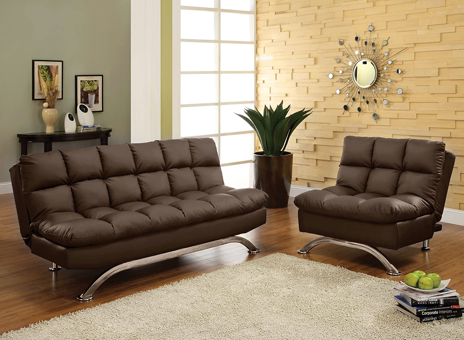Arish Contemporary Tufted Futon in Dark Brown