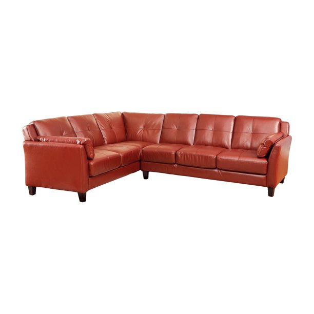 Noah Contemporary Faux Leather L-Shape Sectional in Mahogany Red