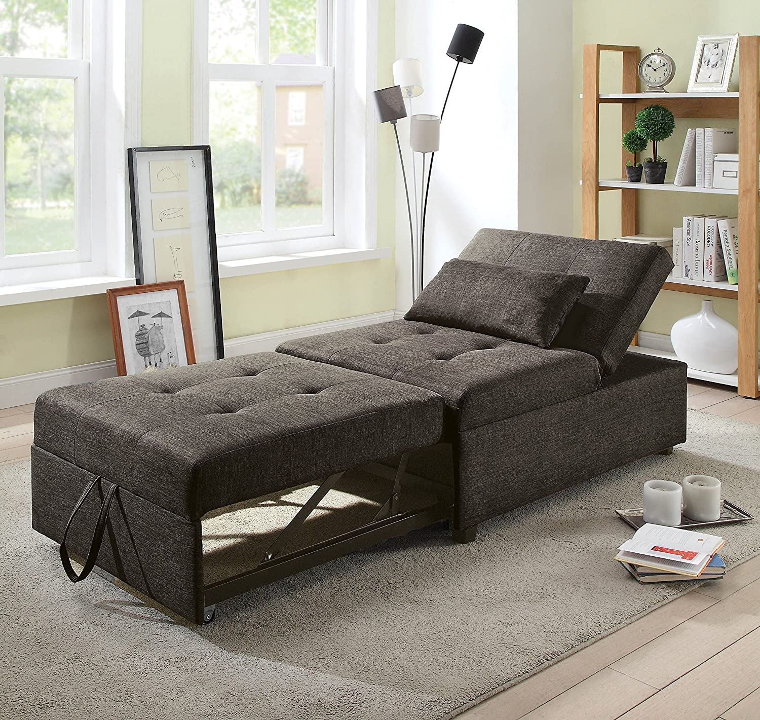 Oon Contemporary Tufted Futon in Dark Gray