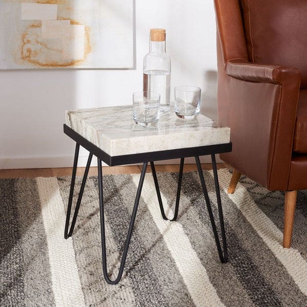 Jada Stone Top Best Side Accent Tables & End Tables for Living Room | Black