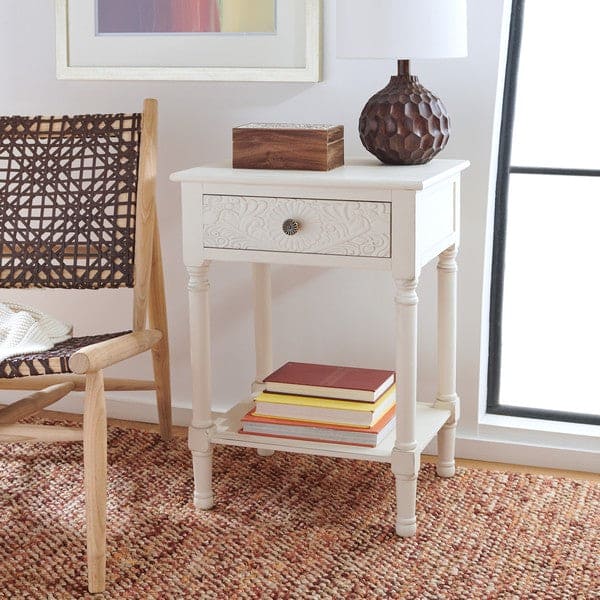 Josie 1 Drawer Unique End & Side Accent Table for Living Room | White