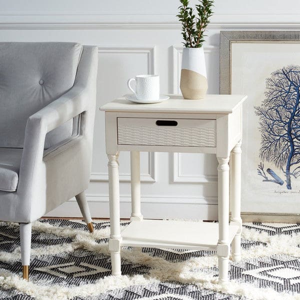 Landers 1 Drawer Stylish & Functional Side Accent Table for Any Room | White