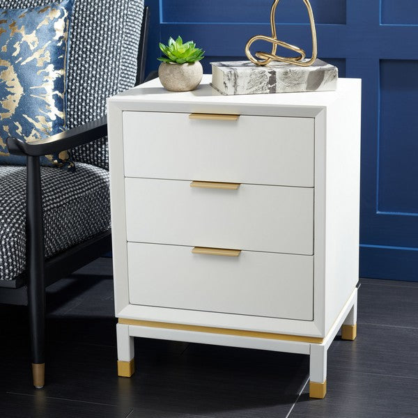 Baskin 3 Drawer Natural Style Square Accent Table with Storage | White