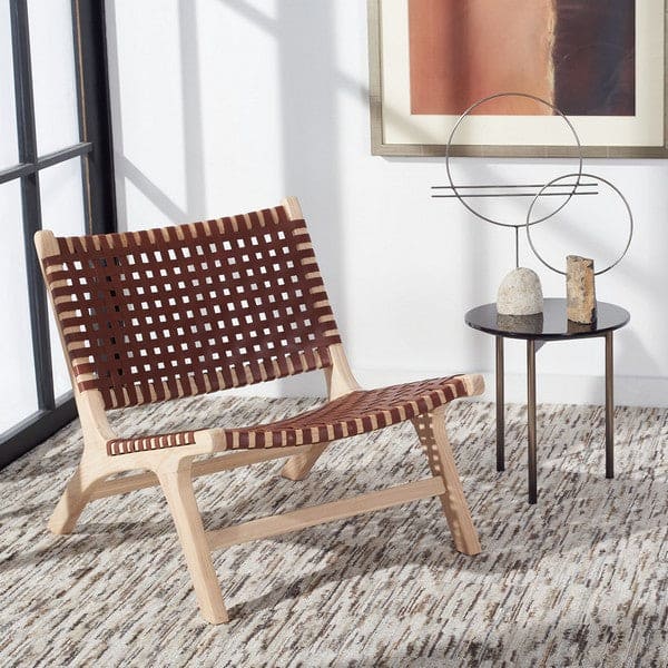 Luna Natural Leather Woven Accent Chair Elegance for Your Home | Natural