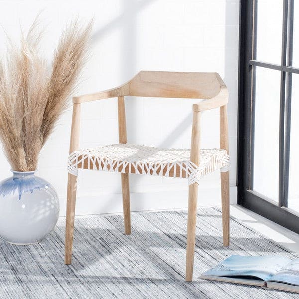 Munro Leather Woven Modern Living Room Furniture Accent Chair | Natural