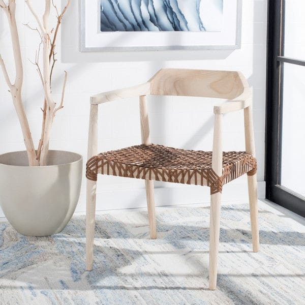 Munro Leather Woven Mid-Century Modern Accent Chair | Honey