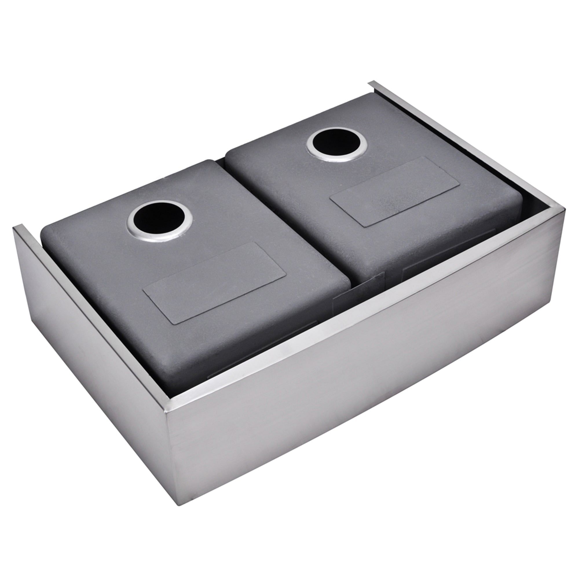 33 Inch X 22 Inch 15mm Corner Radius 50/50 Double Bowl Stainless Steel Hand Made Apron Front Kitchen Sink With Drains and Strainers