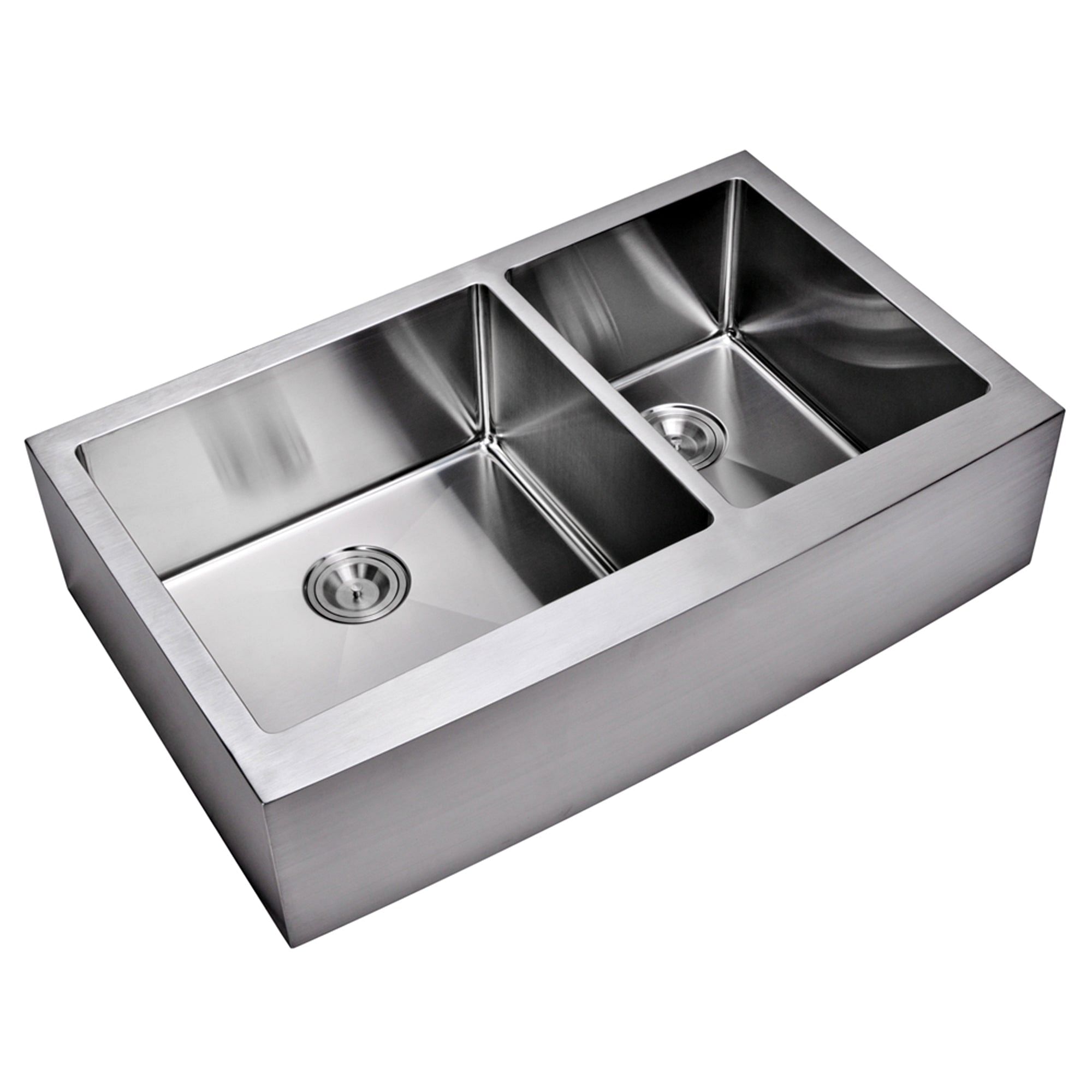 36 Inch X 22 Inch 15mm Corner Radius 60/40 Double Bowl Stainless Steel Hand Made Apron Front Kitchen Sink With Drains and Strainers
