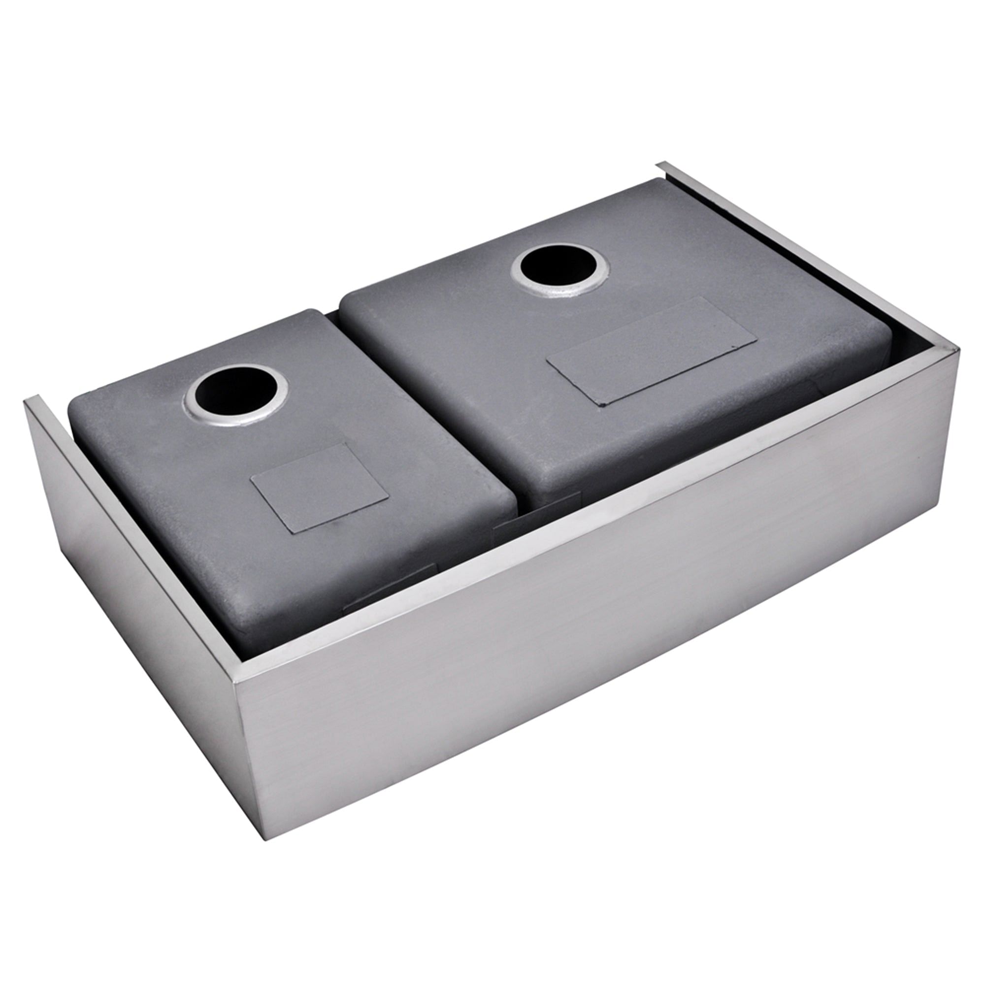 36 Inch X 22 Inch 15mm Corner Radius 60/40 Double Bowl Stainless Steel Hand Made Apron Front Kitchen Sink With Drains and Strainers