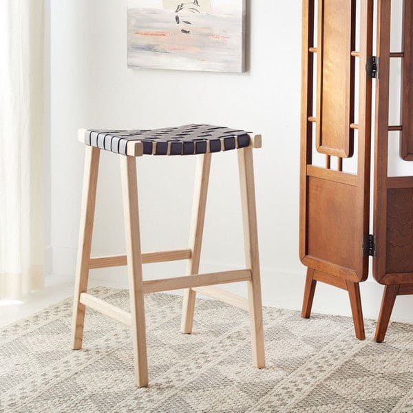 Abreu Rectangle Barstool - Natural Sungkai Wood & Black Woven Leather
