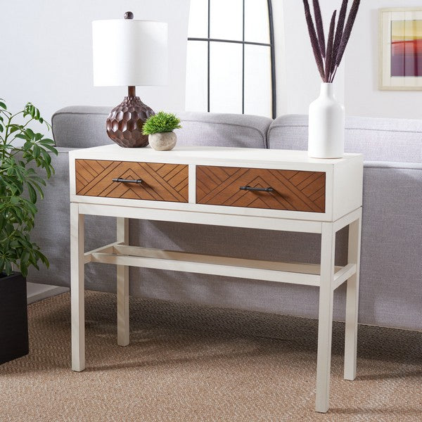 Ajana 2 Drawer Console | Distressed White Wood