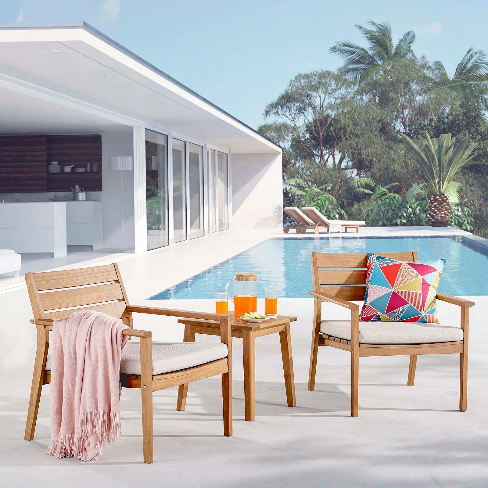 Breton 3 Piece Outdoor Patio Ash Wood Set