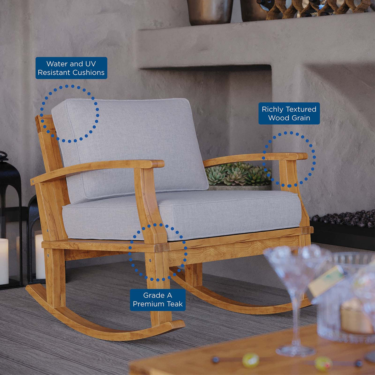 Marina Outdoor Patio Teak Rocking Chair
