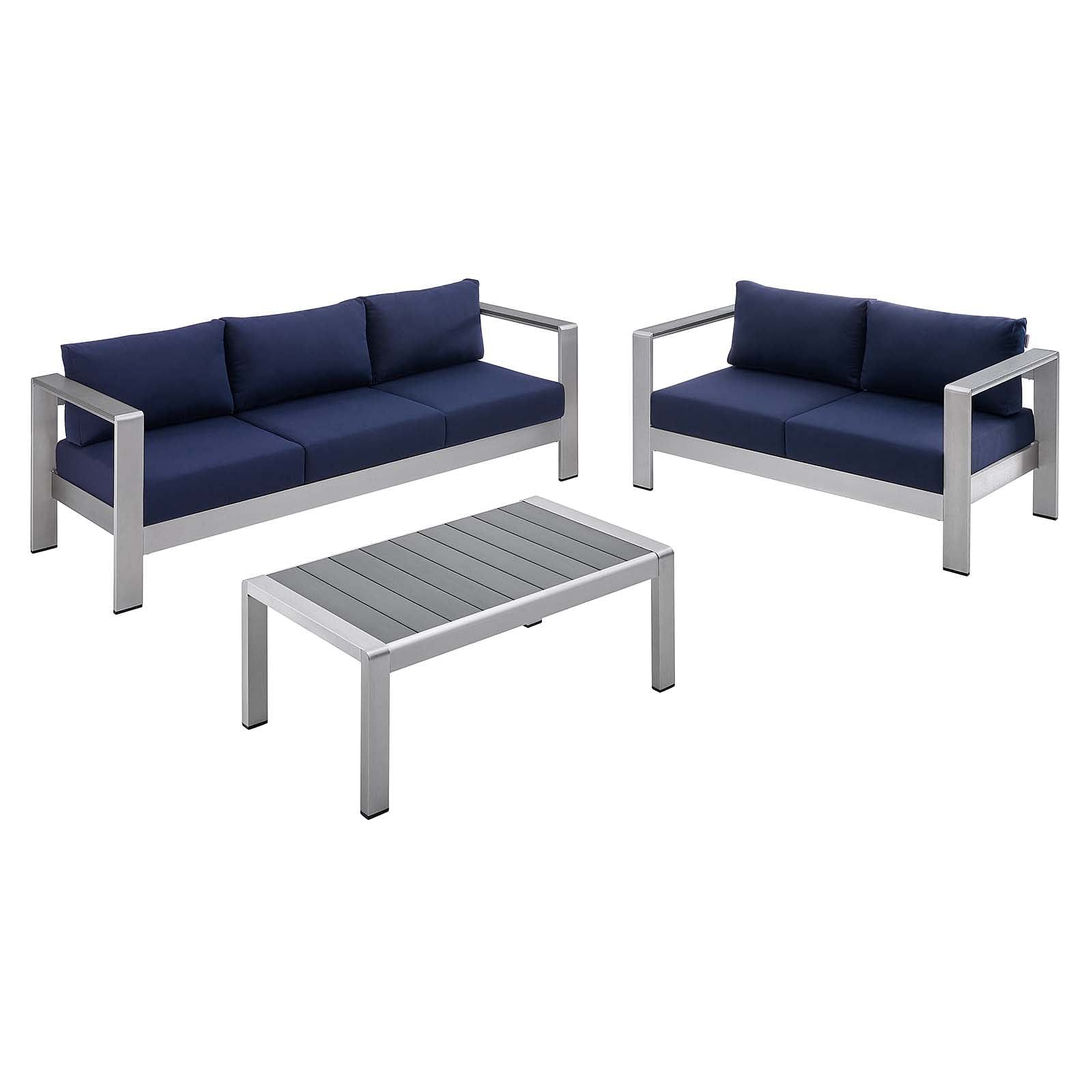 Shore Sunbrella® Fabric Outdoor Patio Aluminum 3 Piece Set