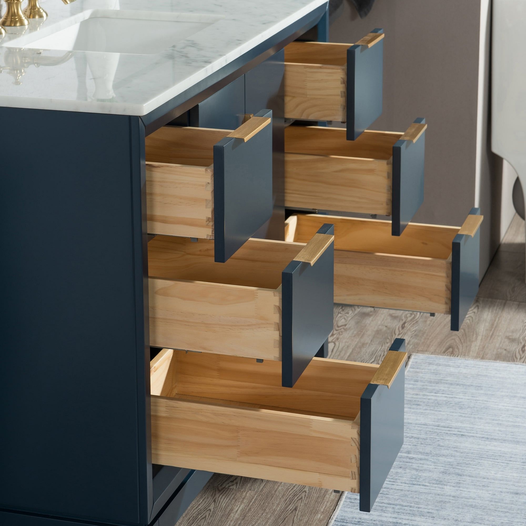 Elizabeth 48-Inch Single Sink Carrara White Marble Vanity In Monarch Blue  With Faucet(s)