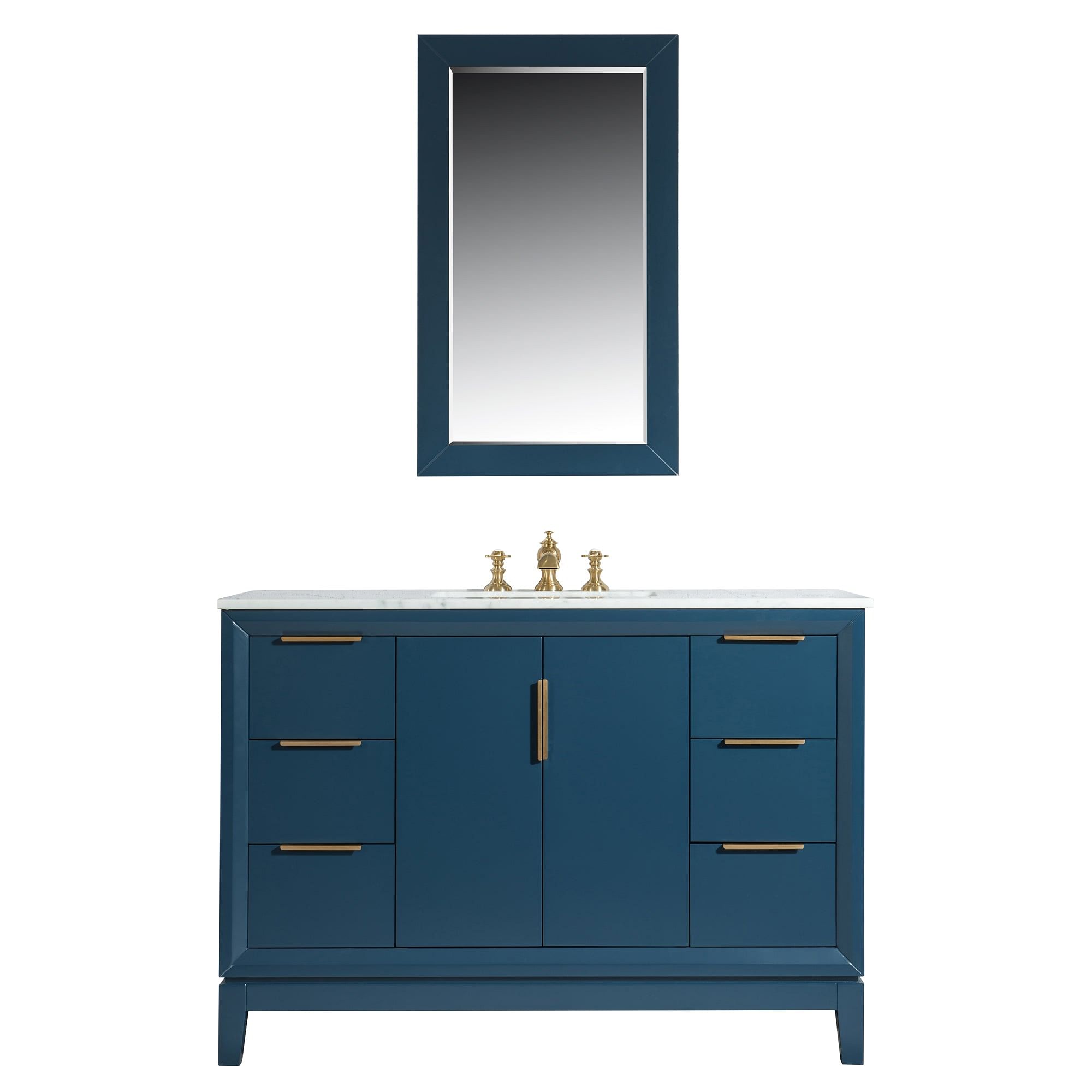 Elizabeth 48-Inch Single Sink Carrara White Marble Vanity In Monarch Blue  With Faucet(s)