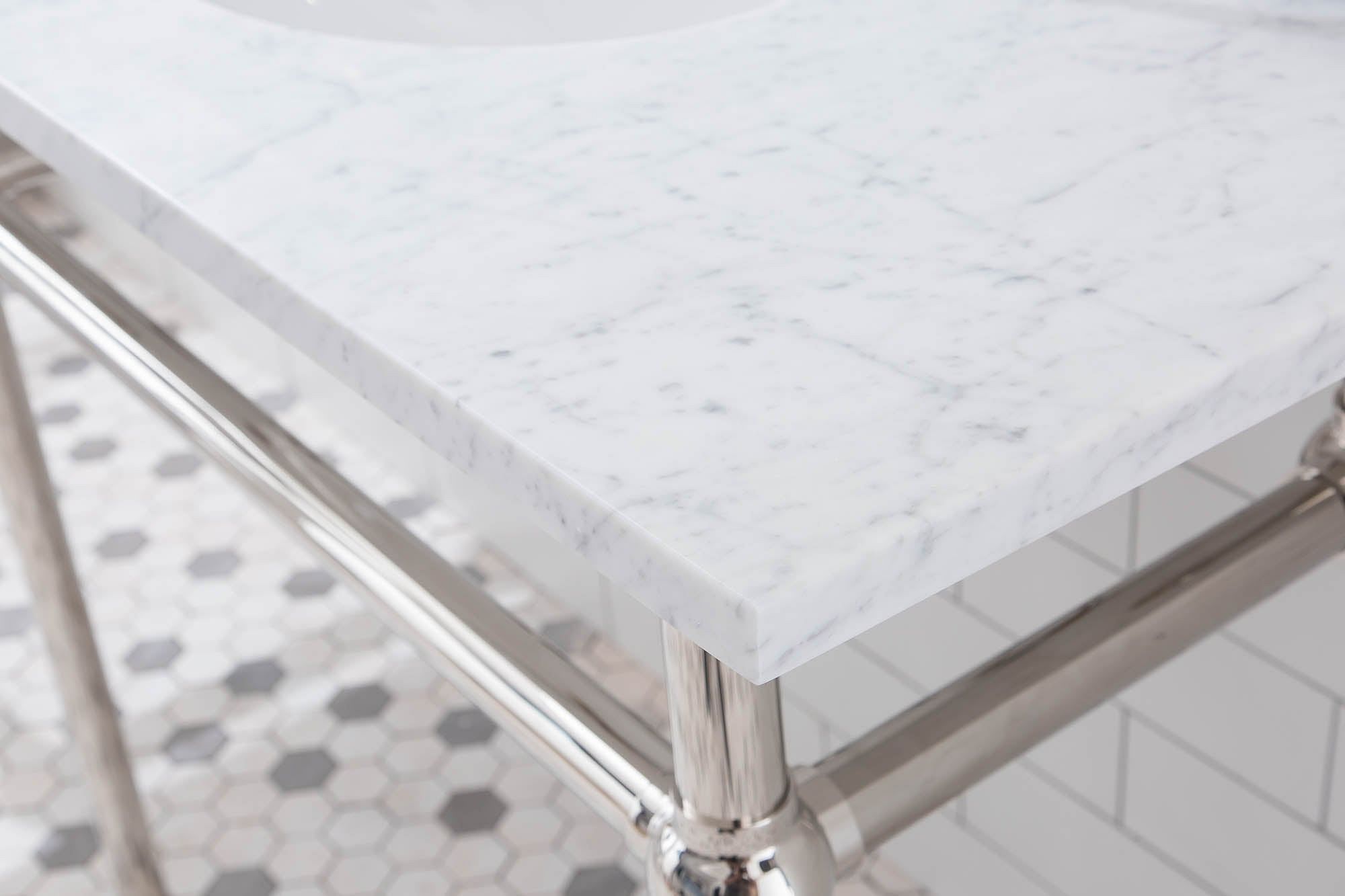 Embassy 72 Inch Wide Double Wash Stand, P-Trap, Counter Top with Basin, and F2-0013 Faucet included in Polished Nickel (PVD) Finish