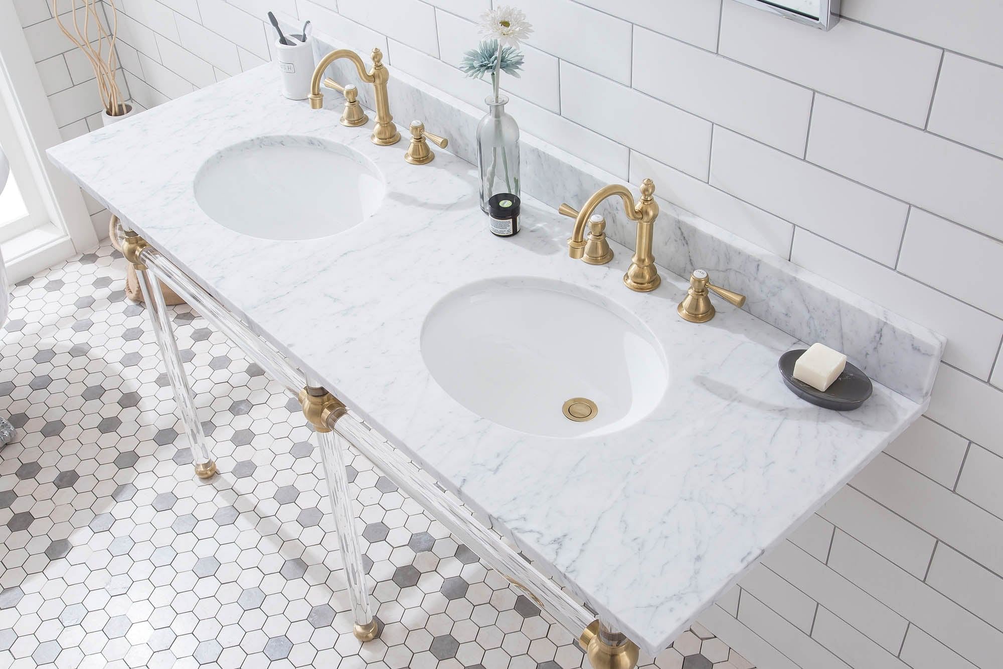 Empire 60 Inch Wide Double Wash Stand Only in Satin Gold Finish