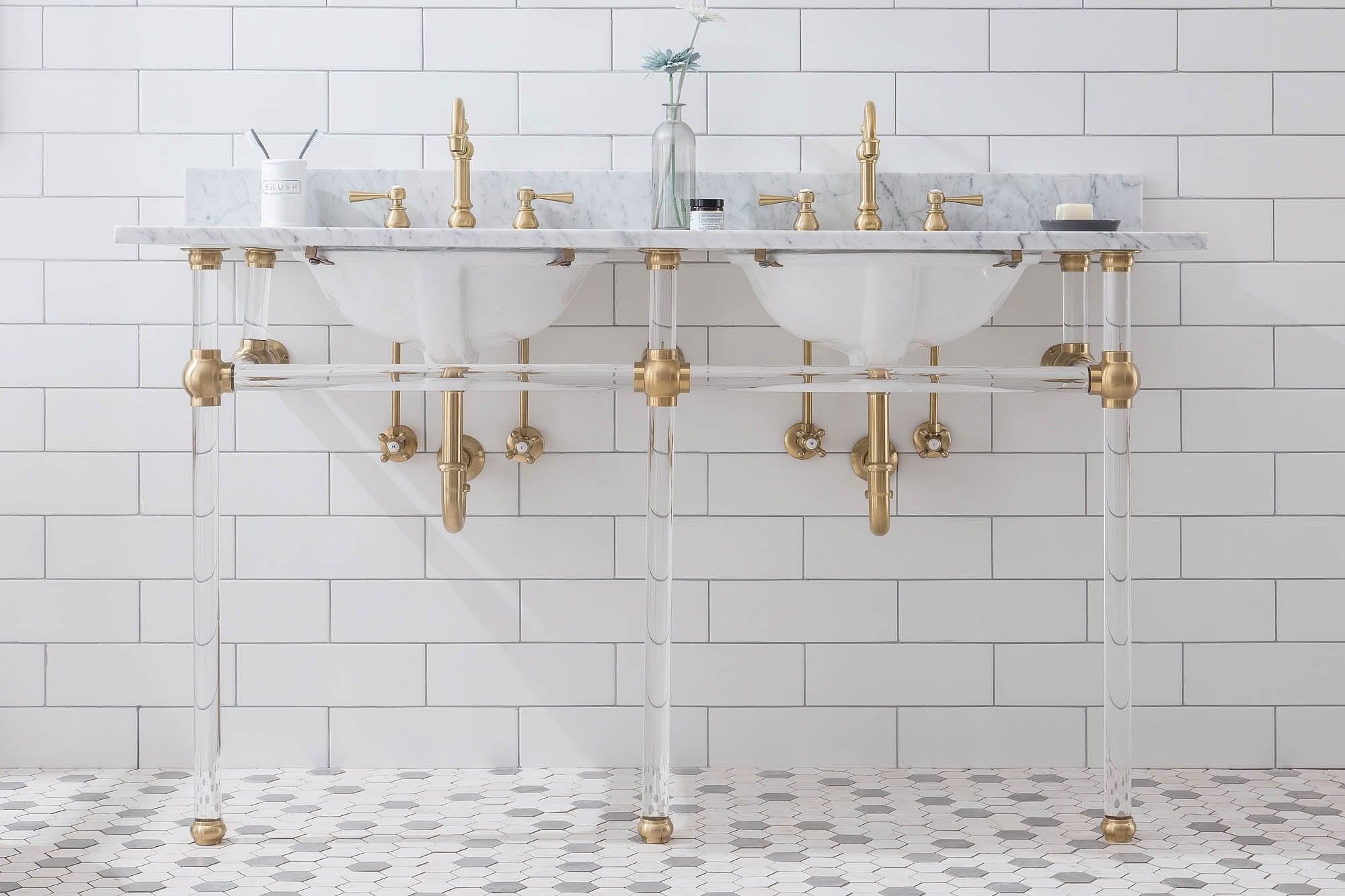 Empire 60 Inch Wide Double Wash Stand Only in Satin Gold Finish