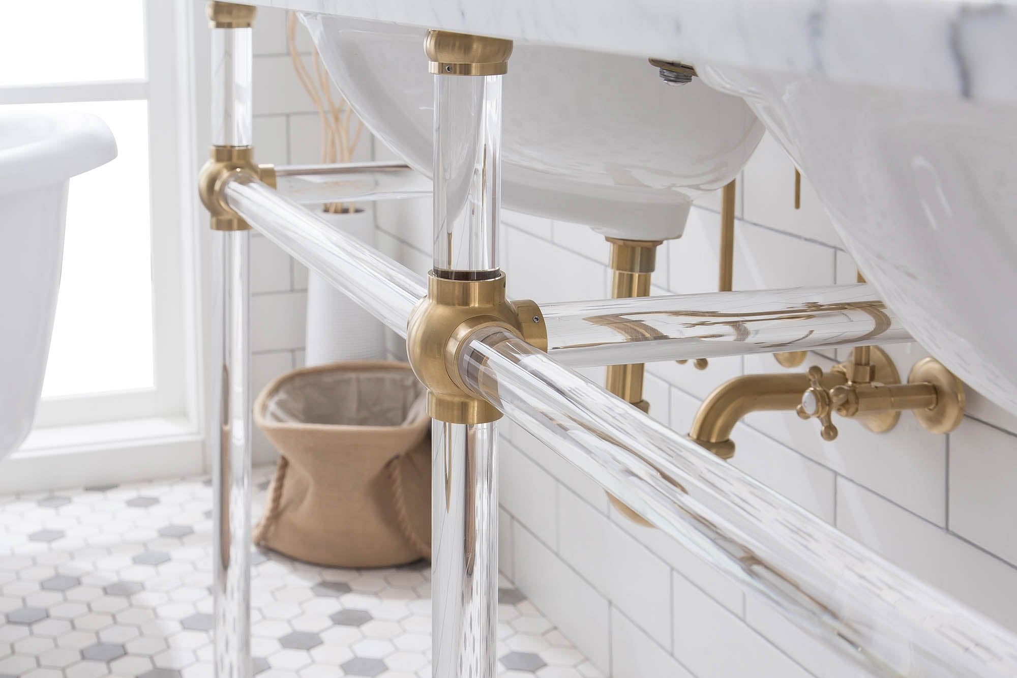 Empire 60 Inch Wide Double Wash Stand and P-Trap included in Satin Gold Finish