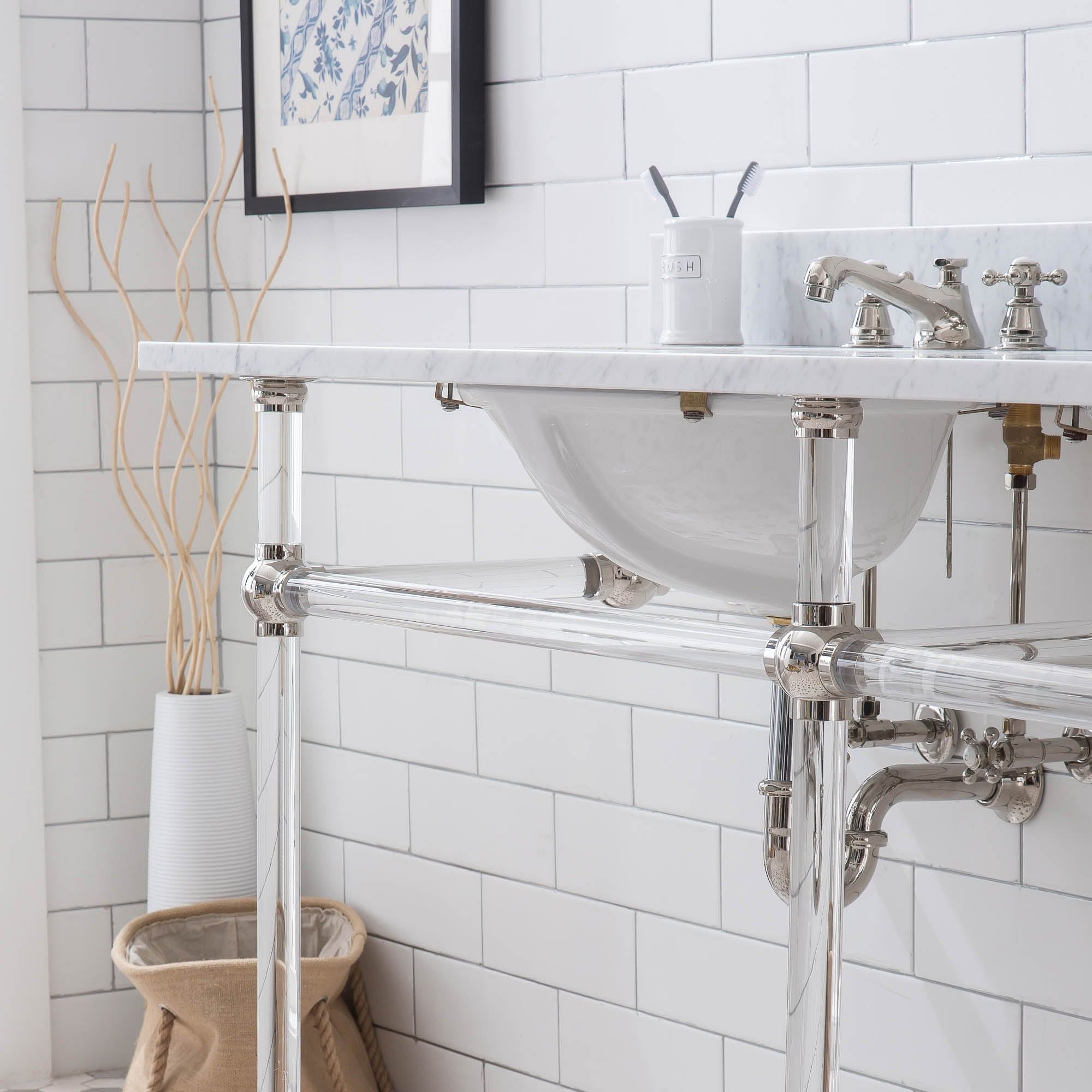 Empire 72 Inch Wide Double Wash Stand and P-Trap included in Polished Nickel (PVD) Finish