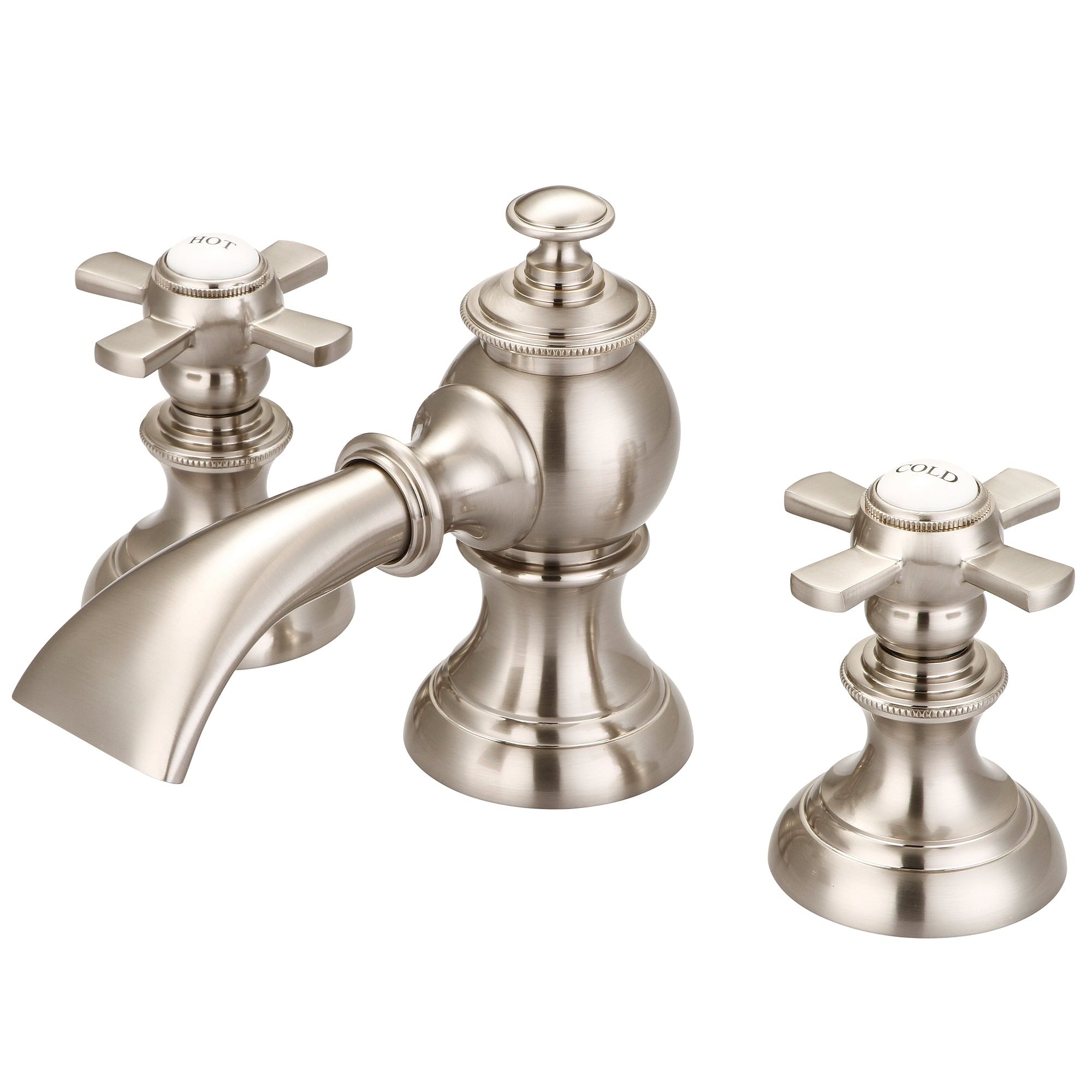 Modern Classic Widespread Lavatory Faucets With Pop-Up Drain in Brushed Nickel Finish With Flat Cross Handles