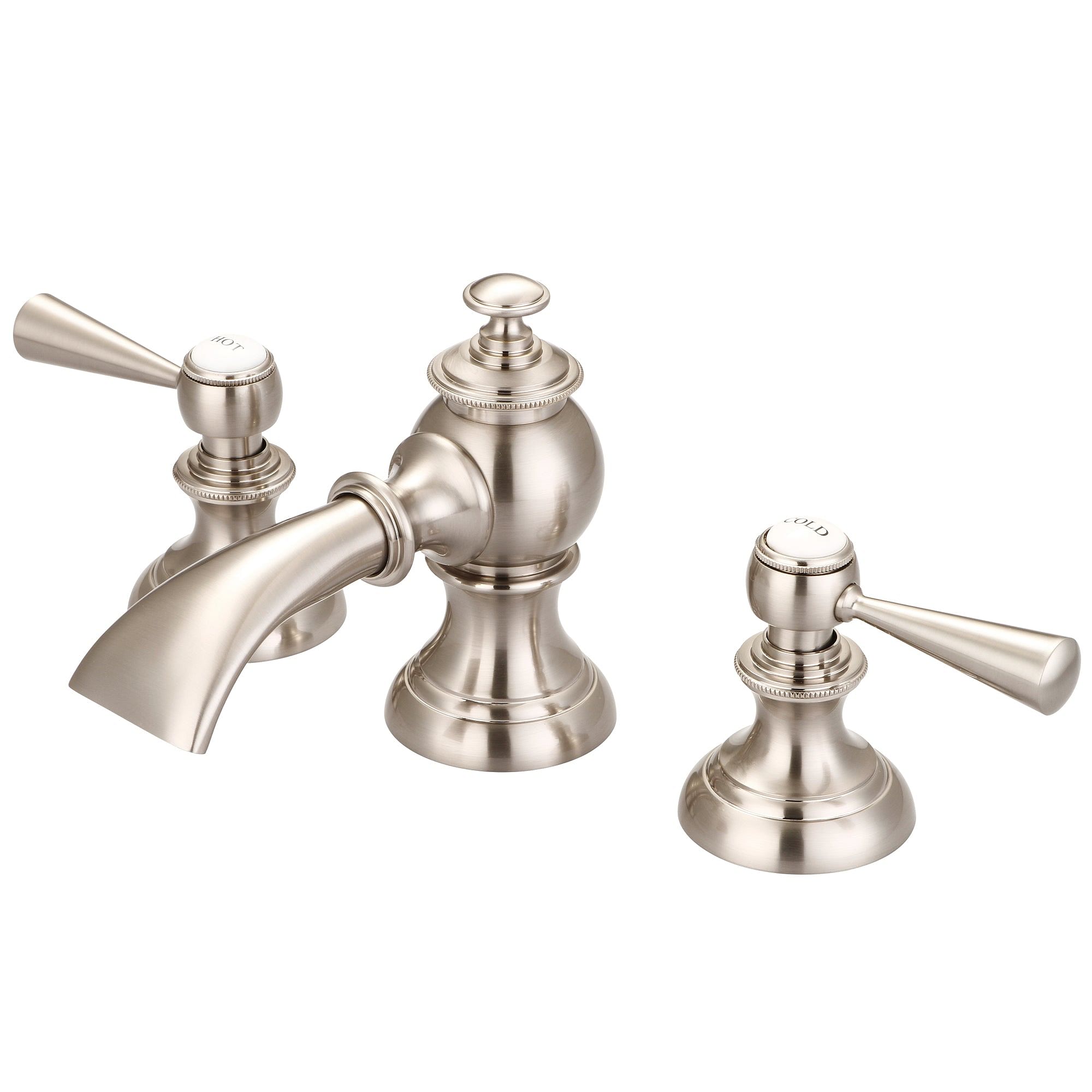 Modern Classic Widespread Lavatory Faucets With Pop-Up Drain in Brushed Nickel Finish With Torch Lever Handles