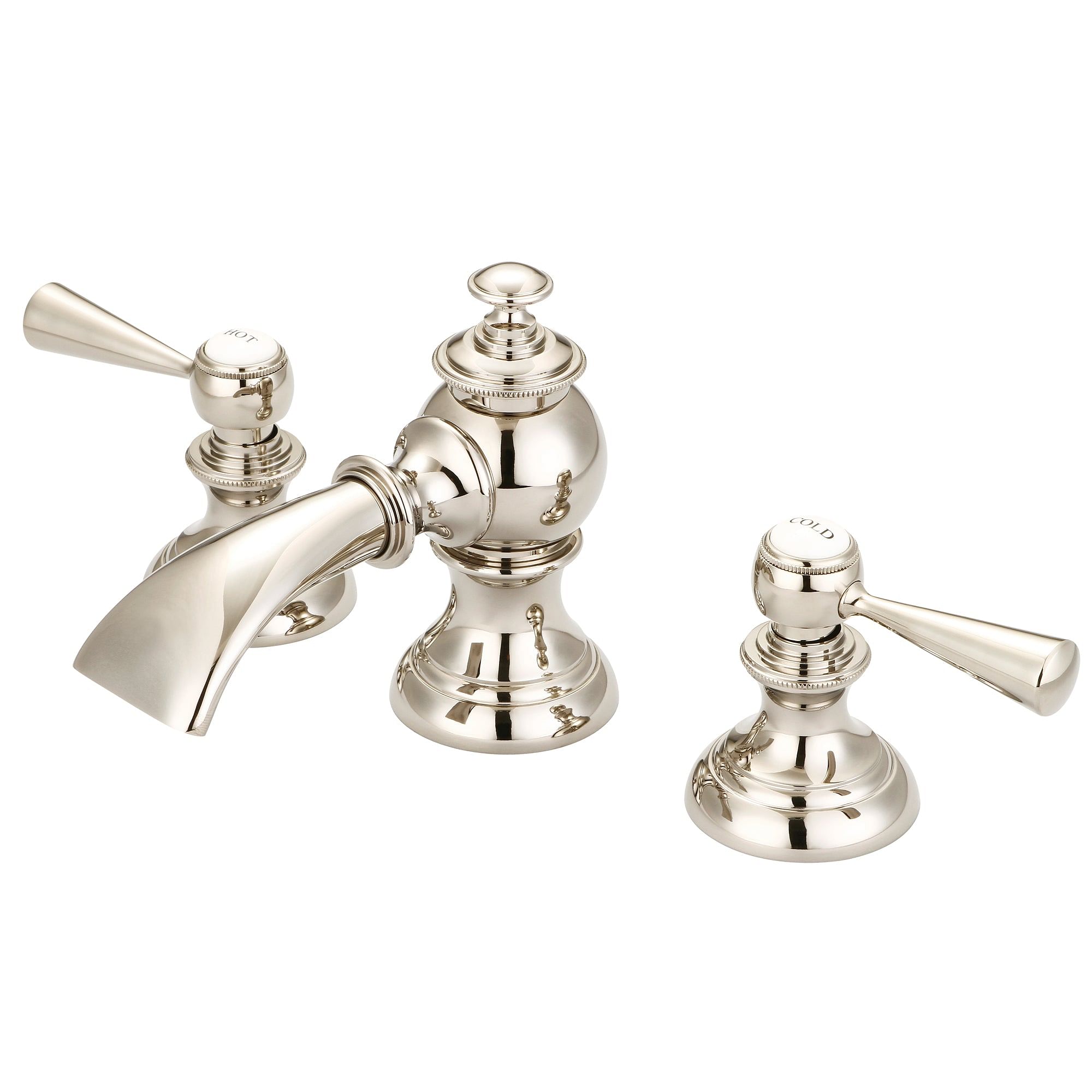 Modern Classic Widespread Lavatory Faucets With Pop-Up Drain in Polished Nickel (PVD) Finish With Torch Lever Handles