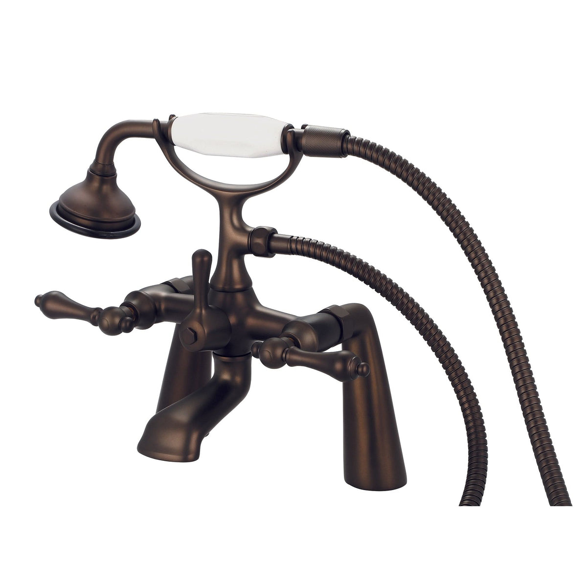 Vintage Classic 7 Inch Spread Deck Mount Tub Faucet With Handheld Shower in Oil-rubbed Bronze Finish Finish With Metal Lever Handles Without Labels