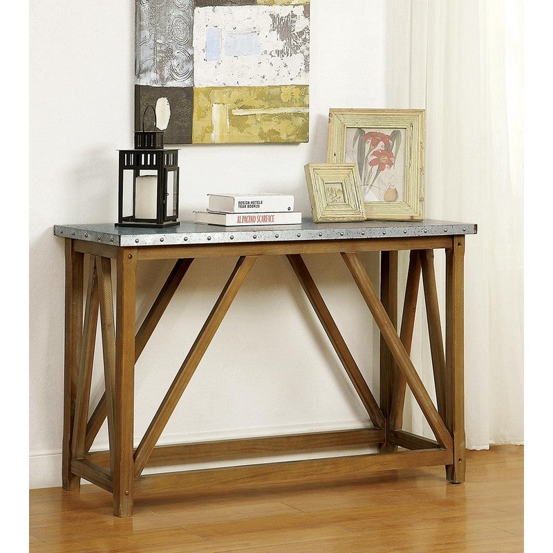 Lori Industrial Iron and Metal Nailhead Trim Sofa Table