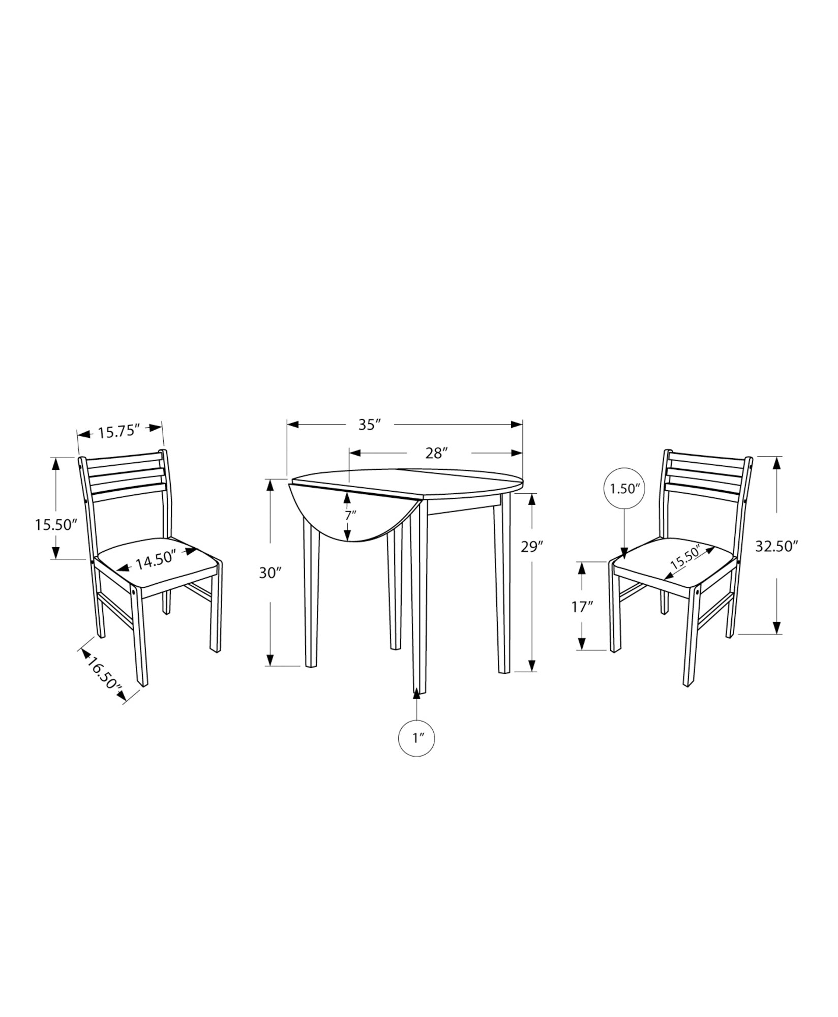 Dining Set - 3Pcs Set / Natural With A 36Dia Drop Leaf